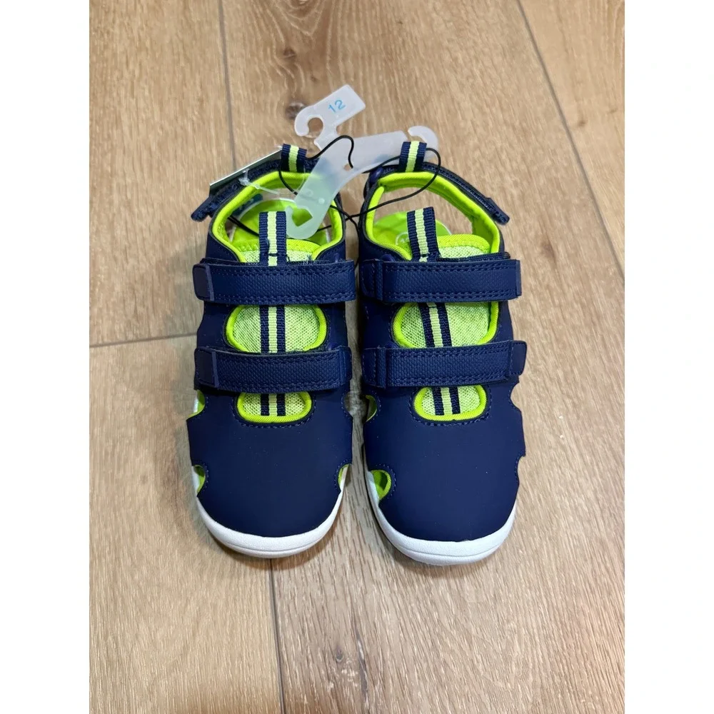 Cat & Jack Boys Navy Neon Green Closed Toe Water Sandals Size 12 NEW